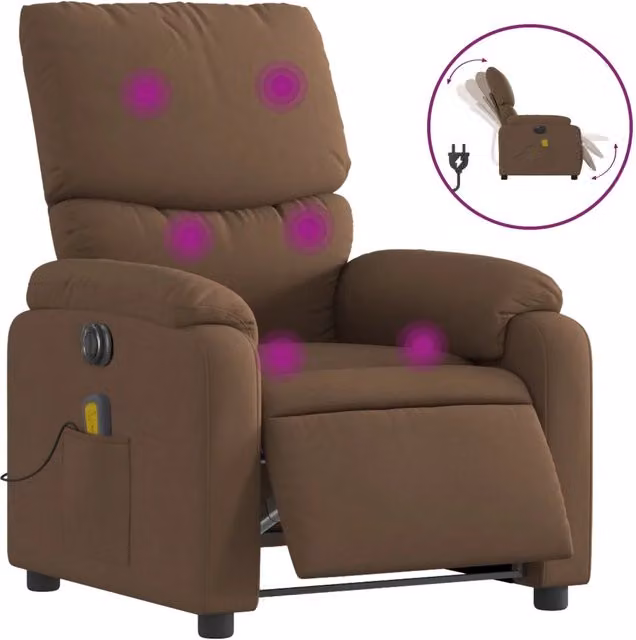 Poltrona Massaggiante | Sedia Relax Reclinabile Elettrica Marrone in Tessuto