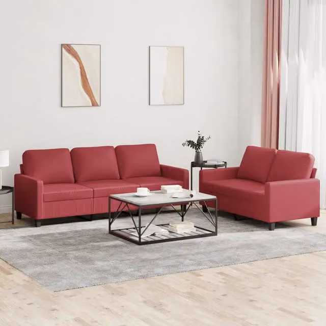 Set di divani 2 pezzi vidaXL in similpelle rossa con cuscini per soggiorno moderno – 1
