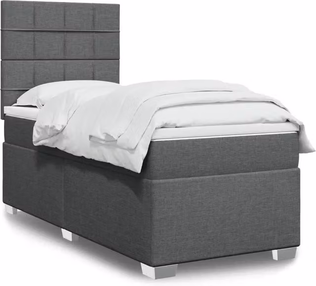 Letto Ibrido vidaXL con Giroletto a Molle e Materasso in Tessuto Grigio e Bianco L/P: 90 x 200 cm