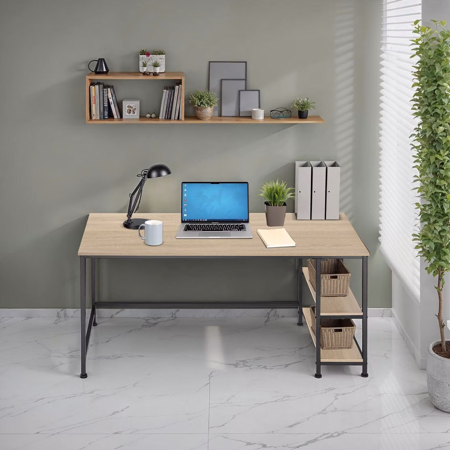 Scrivania da computer TecTake in stile industriale, colore marrone rovere, L 120 x P 60 x H 75,5 cm – 2