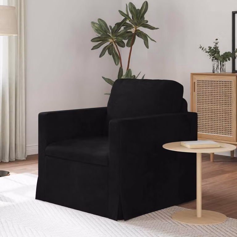 vidaXL Divano Moderno in Velluto Nero con Struttura in Metallo L: 78 cm, P: 78 cm, H: 80 cm