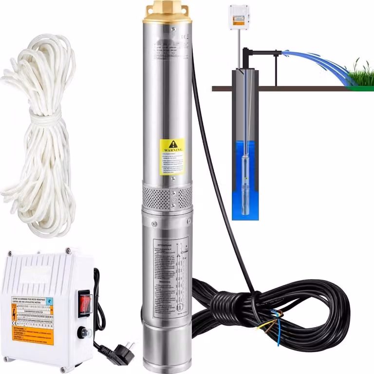 Pompa per pozzi 1100 W - 4 pollici - 190 L/min - Pompa sommersa - prevalenza massima 57 m - Pompa per tubi - 230 V 50 Hz - Pompa per sabbia - Pompa per acqua IP68 - 0-40°C - Pompa ideale