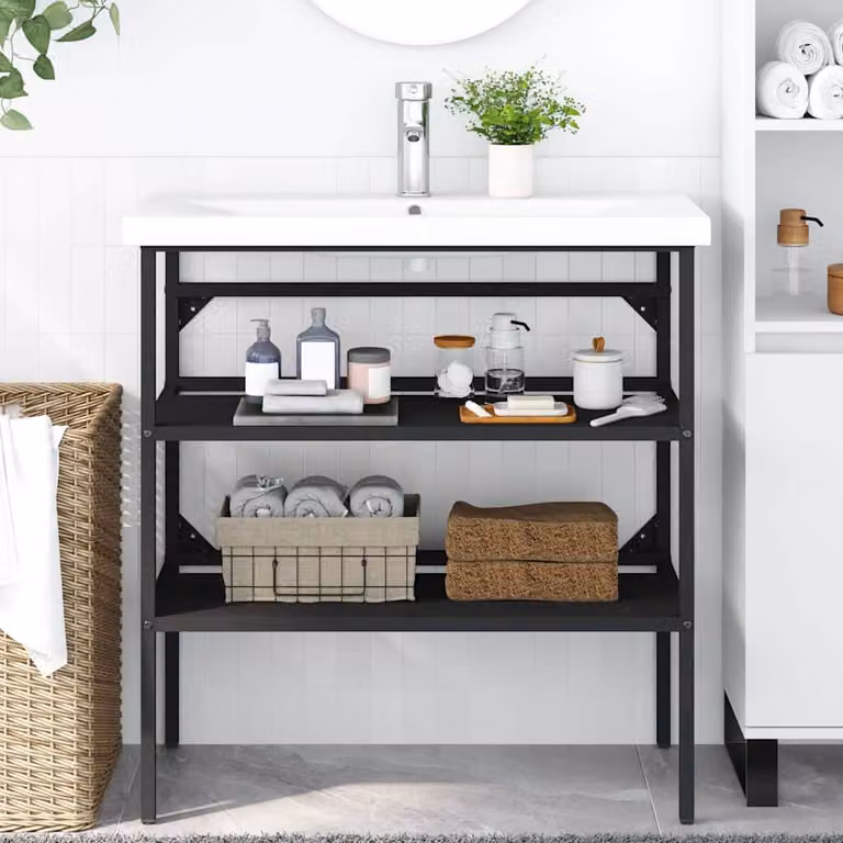 vidaXL Struttura per Lavabo da Bagno in Metallo Nero con Finitura Laccata L: 79 cm, P: 38 cm, H: 83 cm