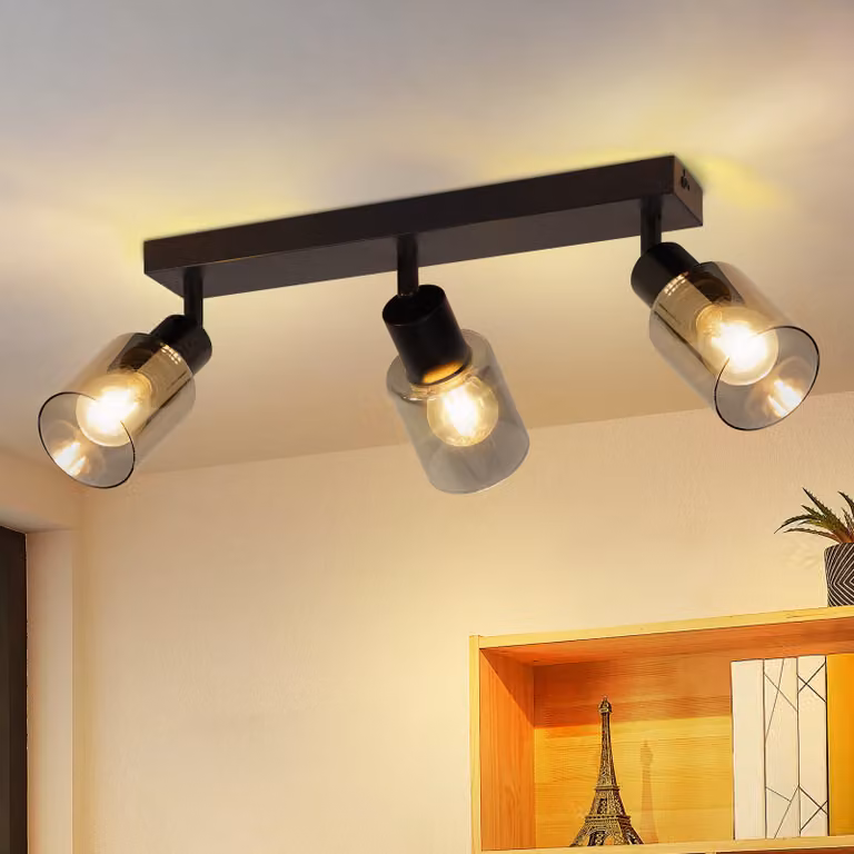ZMH faretto da soffitto 3 fiamme E14 plafoniera vintage nero 350° orientabile lampada da cucina metallo soffitto spot vetro luce spot parete per soggiorno corridoio cucina senza lampadine