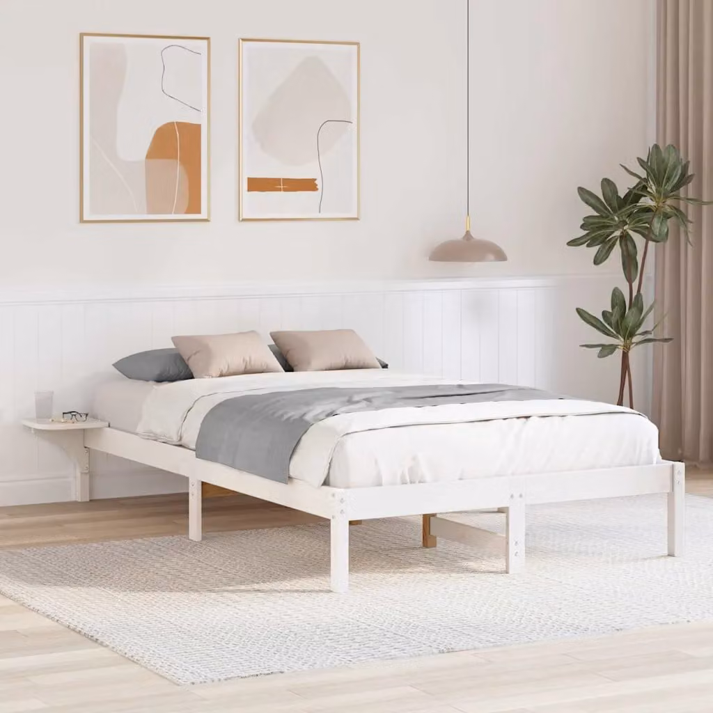 Struttura del letto moderna vidaXL in pino massello bianco L 140 x P 190 cm