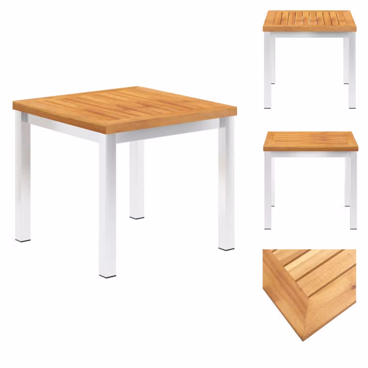 vidaXL Tavolino da giardino 45x45x38 cm in legno massiccio acacia acciaio inox - Tavoli da giardino