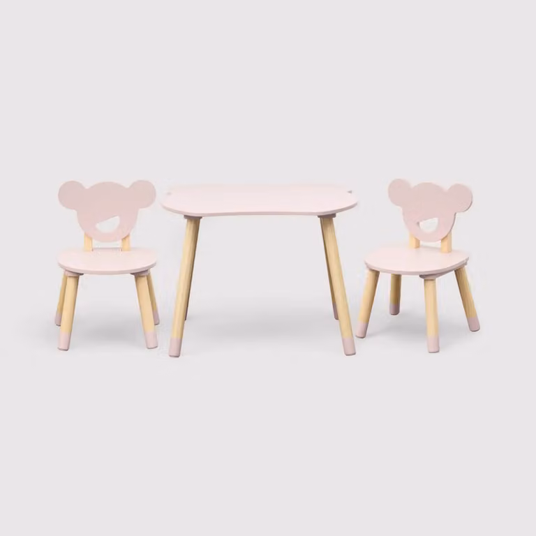 Sika - Tavolino con 2 seggiole per bambini rosa e marrone