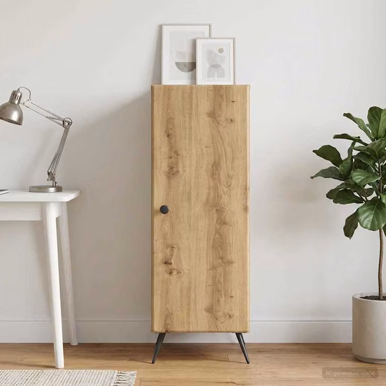 vidaXL Credenza in Rovere e Metallo Stile Scandinavo, Marrone, L/P/H: 33 x 34,5 x 90 cm