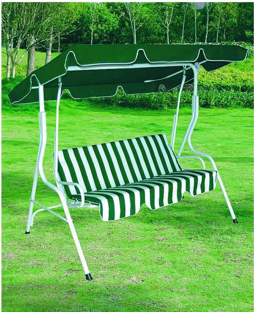 Dondolo da giardino a tre posti con copertura Fredi in acciaio e poliestere bianco e verde L: 113 cm, P: 170 cm, H: 156 cm – 2