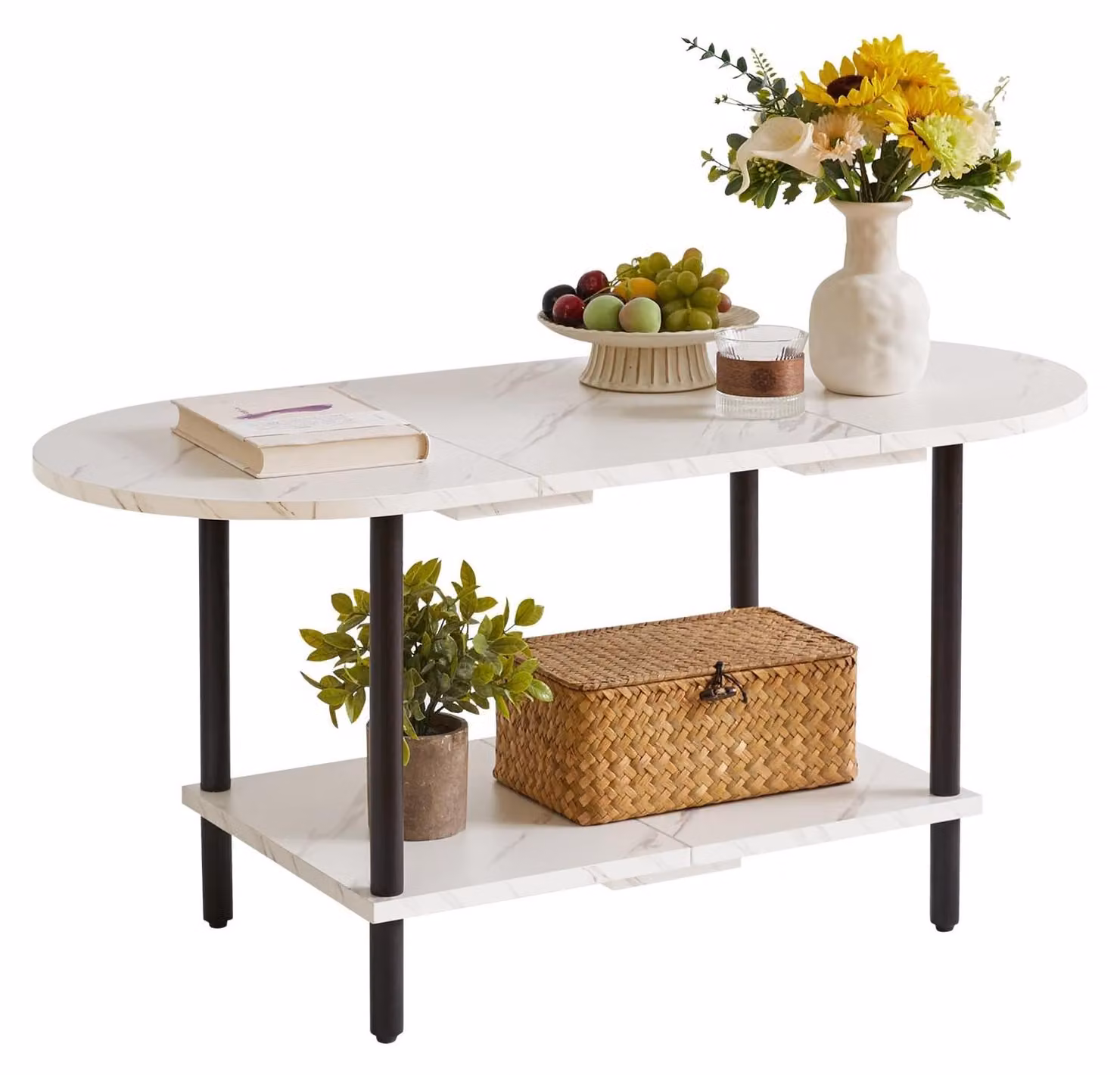 Omgoods - Tavolino da salotto moderno a 2 piani con spazio di stoccaggio aperto