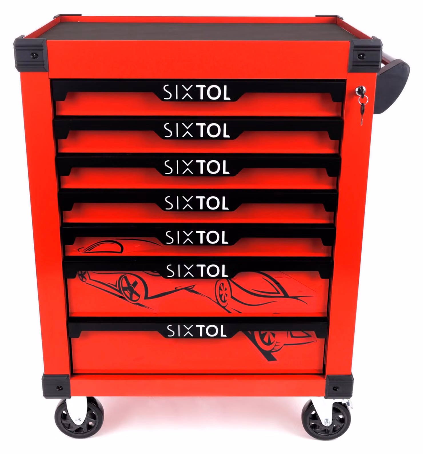 Carrello portattrezzi da officina MECHANIC KEVIN, colore rosso, con 7 cassetti