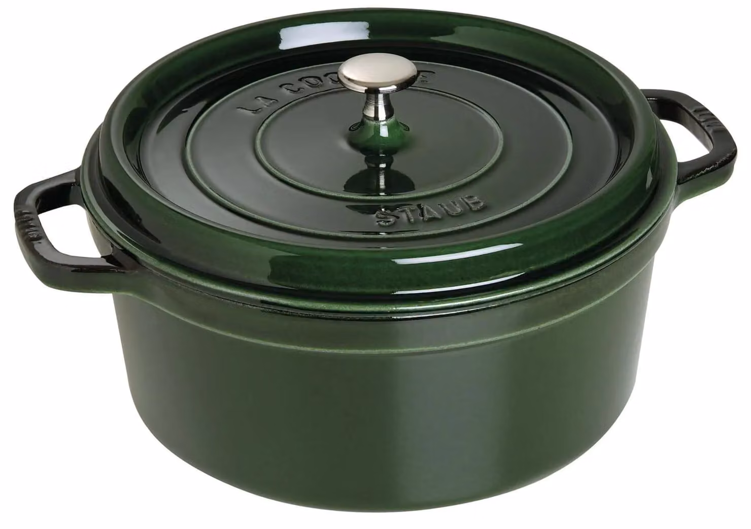 Casseruola tonda in ghisa per induzione colore verde con maniglie e coperchio, diam. 22cm