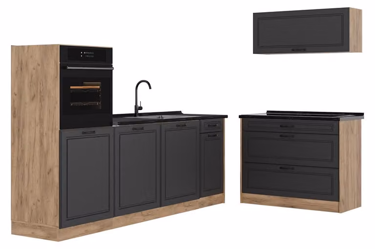 Cucina componibile Vicco R-Line Antracite country/Rovere dorato 220 cm senza piano di lavoro, Model 68129