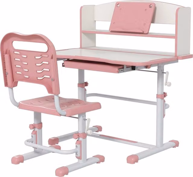 Banco Studio Scuola per Bambini 80x54,5x104 cm con Sedia Regolabile e Piano Inclinabile Rosa