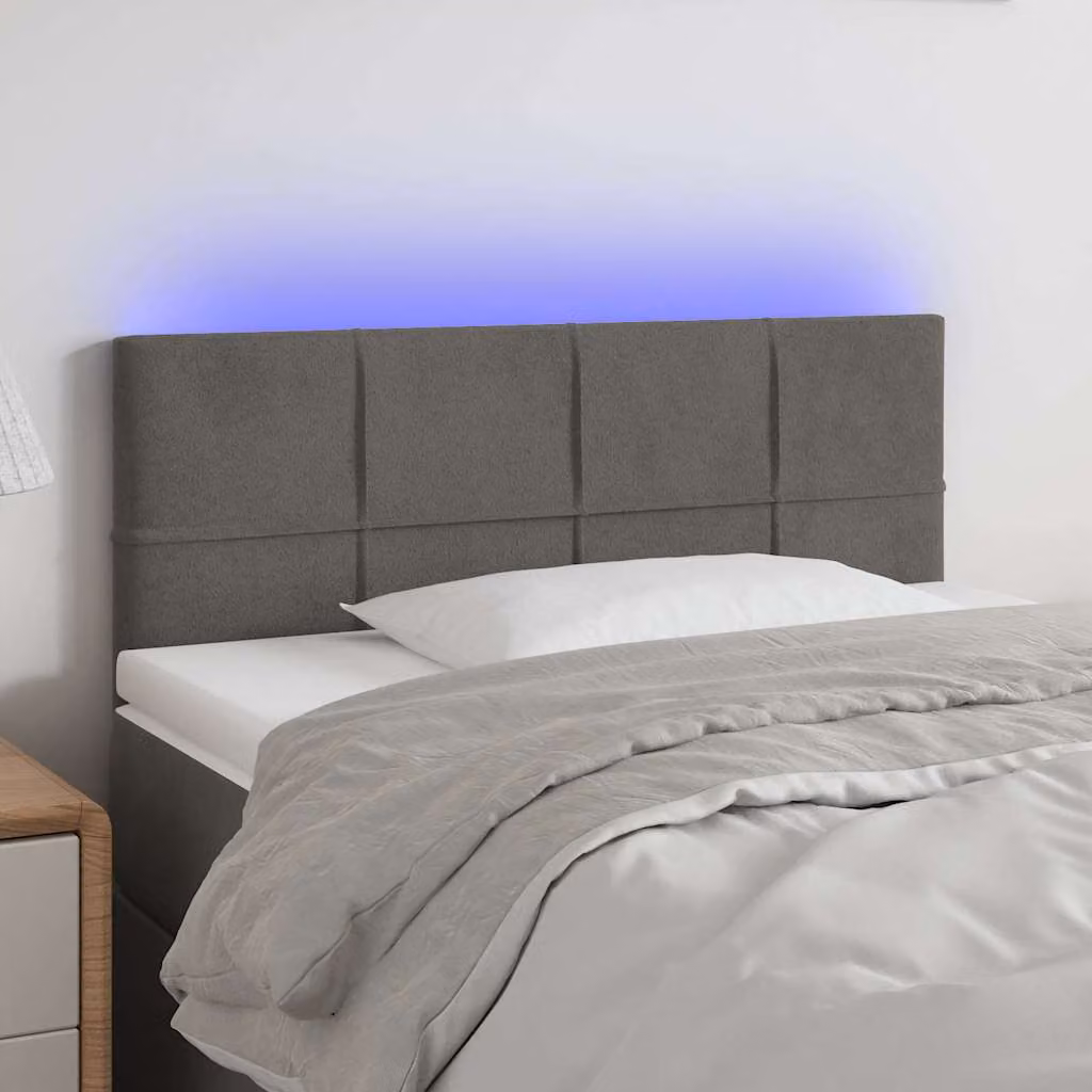 Testiera con LED e porta USB vidaXL in velluto grigio scuro L: 100 cm, P: 5 cm, H: 78-88 cm