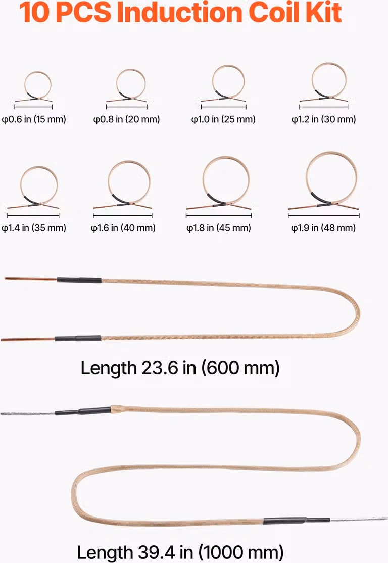 SucceBuy Set di bobine riscaldanti a induzione magnetica da 10 pezzi, bobine riscaldanti versatili con flessibilità e lunga durata, ideali per allentare bulloni e dadi arrugginiti, contiene 8 bobine, 1 bobina a forma di U e 1 bobina modellabile