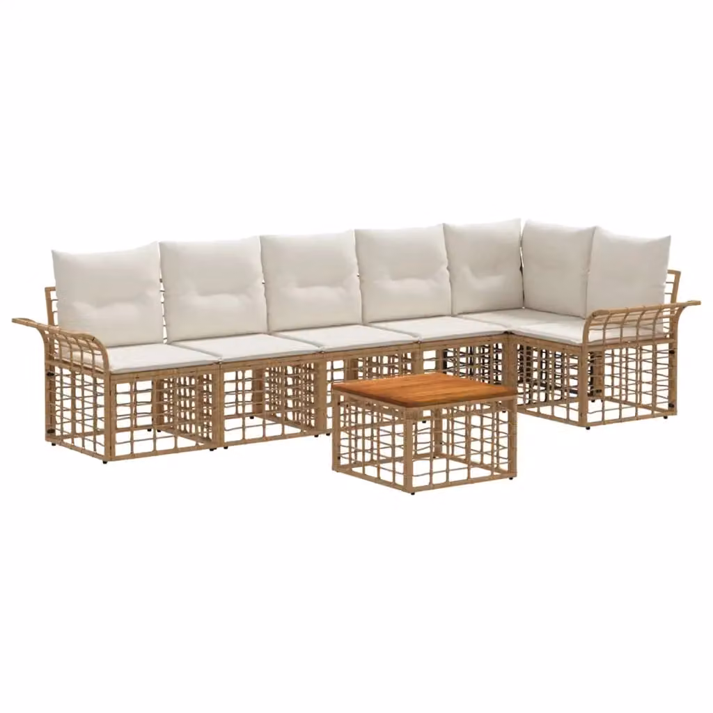 Set di divani da esterno vidaXL 7 pezzi per 6 persone in stile rustico con struttura in metallo e cuscini beige e bianco crema – 2