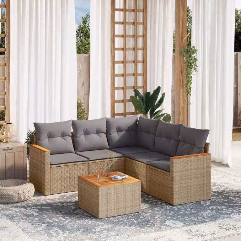Maison Exclusive - Set Divano da Giardino 6 pz con Cuscini Beige Misto Polyrattan