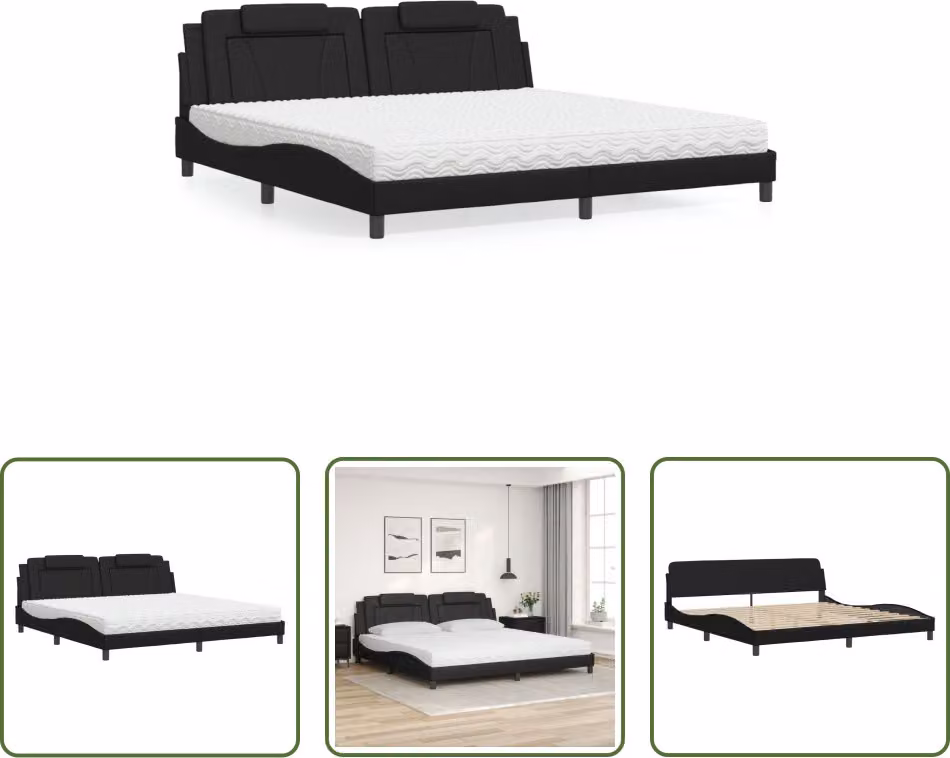 The Living Store Letto con materasso nero 200x200 cm in ecopelle