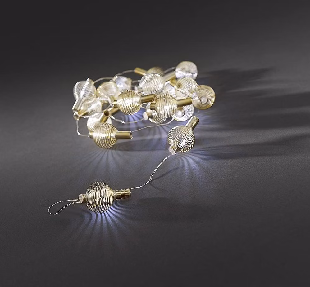 Ghirlanda decorativa a LED con palline metalliche dorate, 20 luci, luce bianca fredda, alimentata a batterie 3169-803