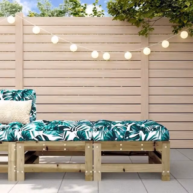 Set di 2 Poggiapiedi da Giardino VIDAXL in Legno di Pino Trattato con Cuscini Verdi e Fantasia Floreale L/P/H: 57,5 x 30,0 x 30,0 cm