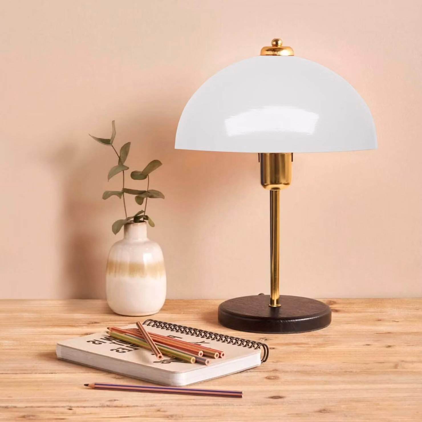 Opviq, lampada da tavolo moderna, colore bianco, corpo in metallo, attacco E27, 38 cm | 100% melamina