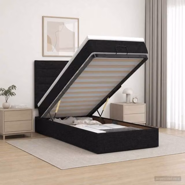 Letto ottomano con contenitore e materasso vidaXL in tessuto nero L: 90 cm, P: 190 cm, H: 140 cm – 1
