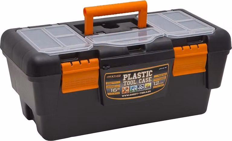 Cassa portautensili con organizer – Cassetta portautensili in plastica con inserto rimovibile – 7 scomparti per l'ordinamento – Doppie clip robuste e design con chiusura a chiave – 400 × 220 × 180 mm [10911]