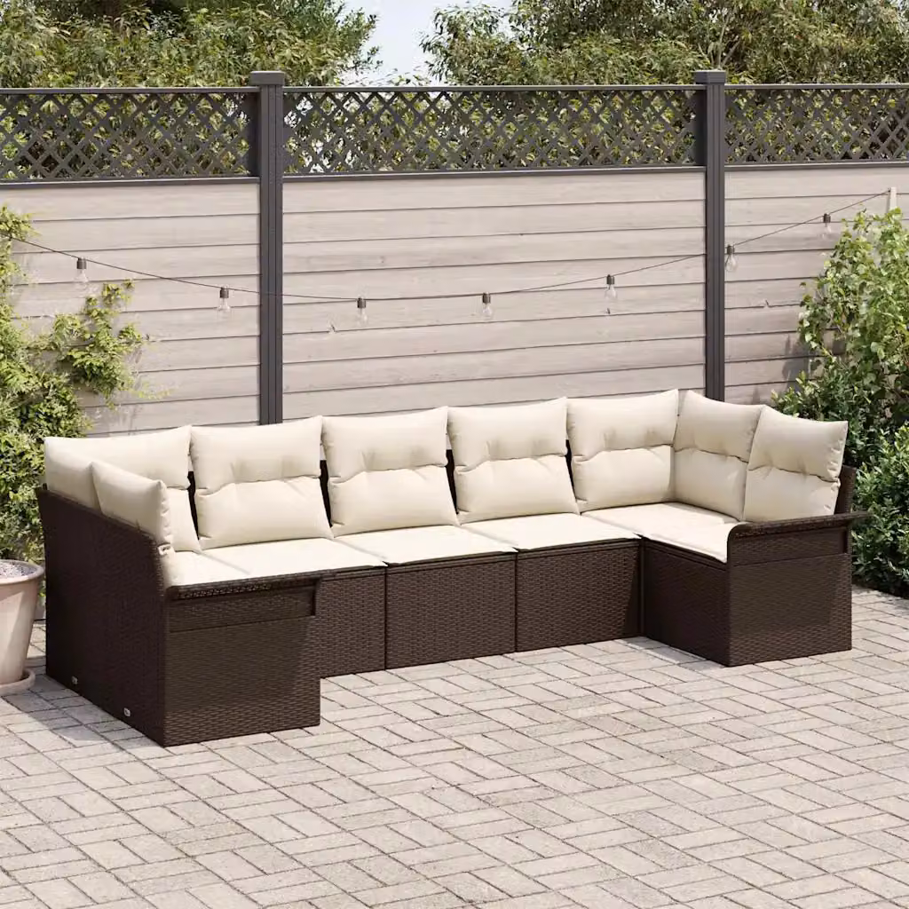 Set Divano da Giardino a L vidaXL 7 Pezzi Marrone con Cuscini in Tessuto Resistente ai Raggi UV e Struttura in Metallo – 1