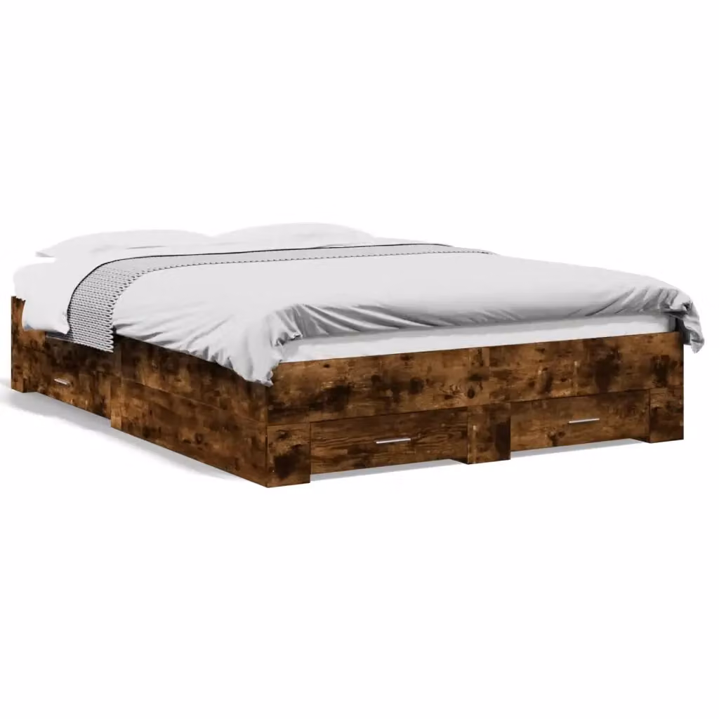 vidaXL Giroletto con Cassetti in Legno Rovere Fumo, L/P/H: 200 x 120 x 32 cm – 2