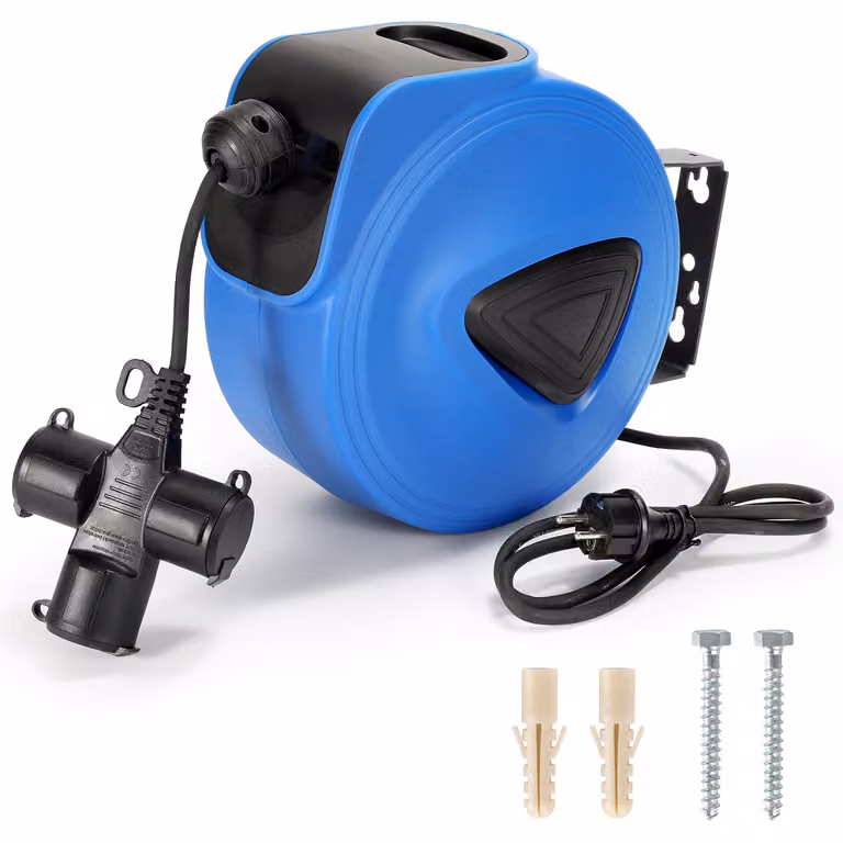 Avvolgicavo automatico Izrielar 20m+1,5m Supporto a parete girevole a 180° Avvolgicavo automatico Cavo di prolunga Cavo di alimentazione a parete e a soffitto con 3 prese