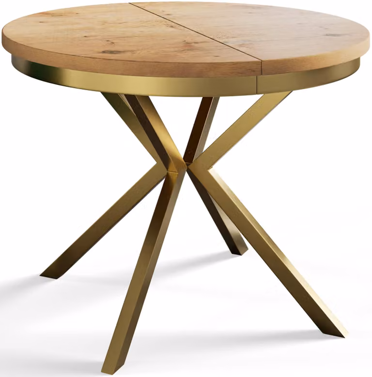 Alpi Moebel, Tavolo da Pranzo Rotondo, Tavolo da Cucina Allungabile, Diamentro: 100-180 cm, Gambe in metallo Dorate, Lancelot, Collezione Bergo