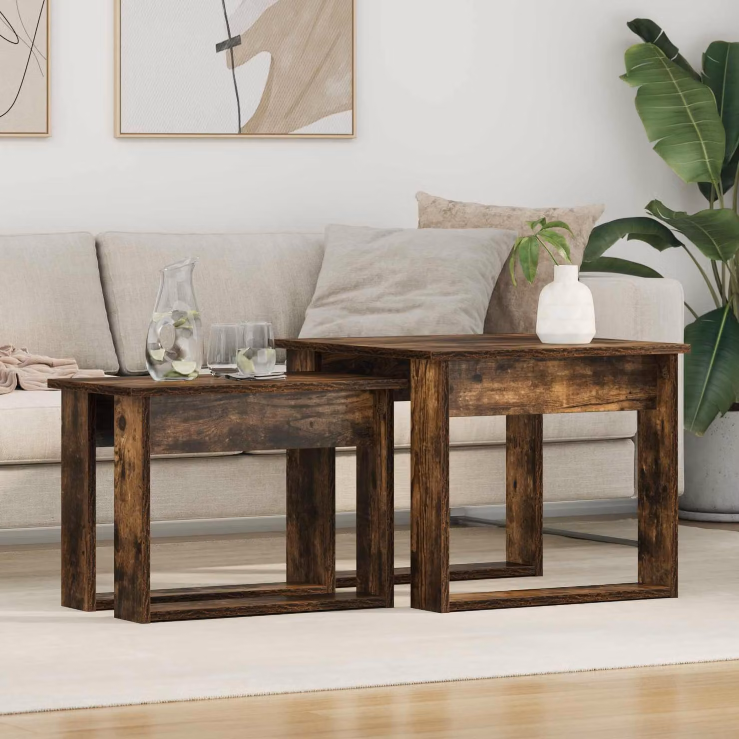 Set di 2 tavolini da caffè moderni vidaXL in rovere fumo, L/P/H: 50 x 52 x 42 cm