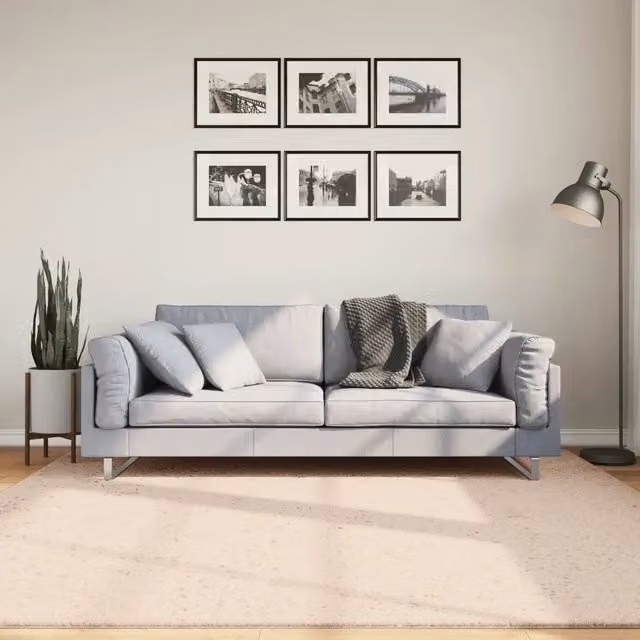 Tappeto Quadrato Moderno vidaXL Beige Lavabile e Antiscivolo in Poliestere 200 x 200 cm