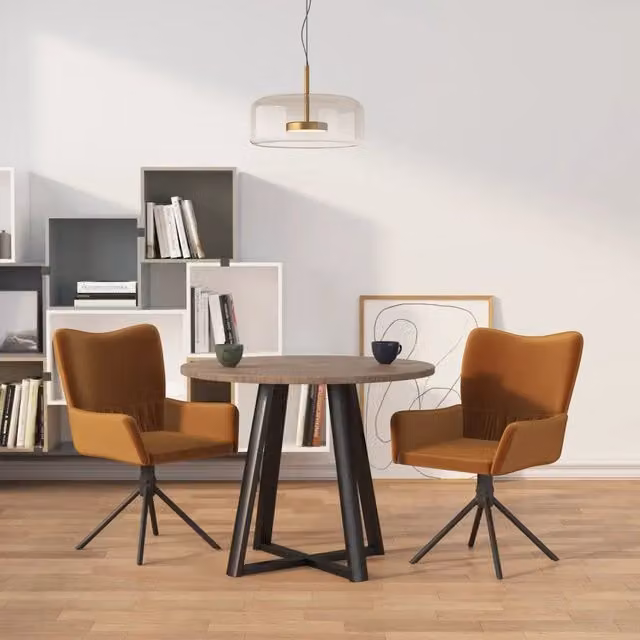 Set di 2 sedie da pranzo girevoli a 360 gradi vidaXL in velluto marrone con struttura in metallo e MDF – 1