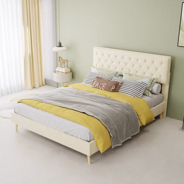 letto moderno in tessuto e metallo beige 140 x 200 cm