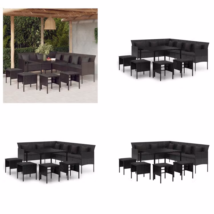 vidaXL Set da pranzo da giardino 6 pezzi con cuscini in polirattan nero - set da pranzo da giardino - gruppo di sedute da giardino - set da pranzo per esterni