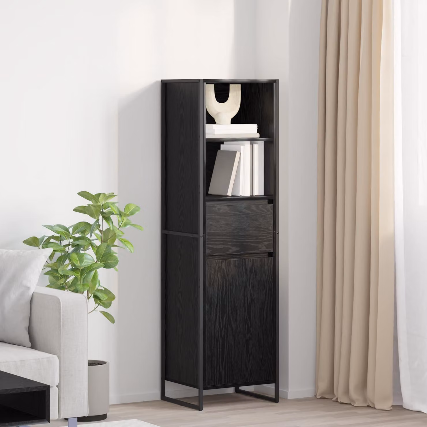 Armadio per libri stile industrial vidaXL in MDF e metallo, colore nero e marrone, L 43 cm x P 36 cm x H 150.5 cm