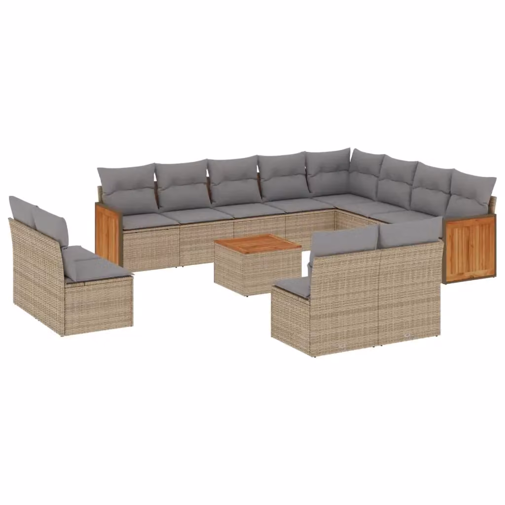 Set Divano da Giardino VIDAXL in Polyrattan con Cuscini Beige e Grigio, 13 Pezzi – 2