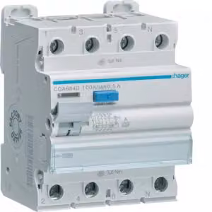 Interruttore differenziale Hager 4 poli, 10 kA, 100 A, 500 mA, tipo A, CGA684D