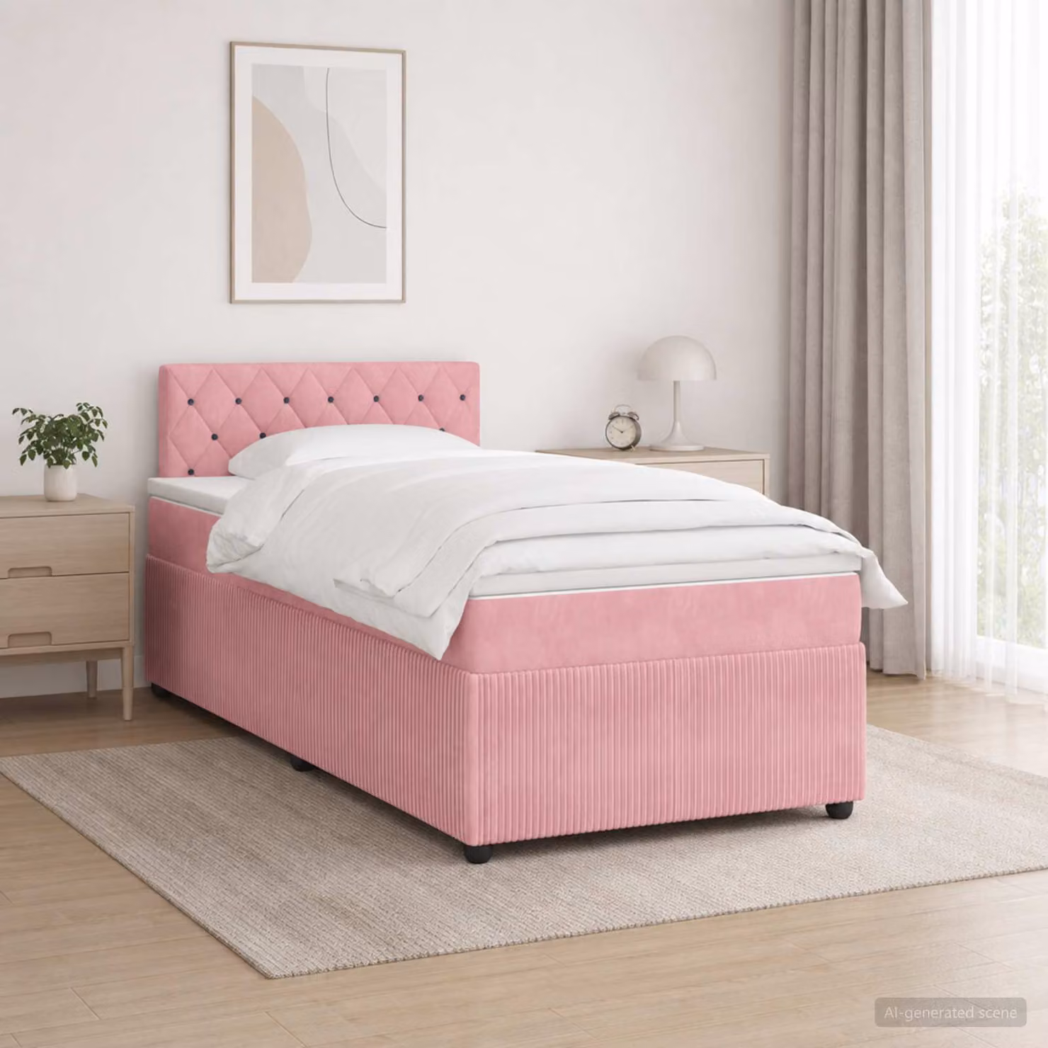 Letto box spring con materasso vidaXL in velluto rosa, L/P: 120 x 200 cm