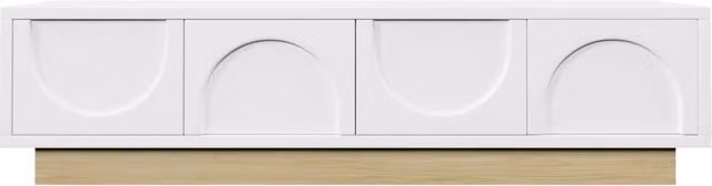 Mobile TV bianco con finitura effetto legno 175x40x41,5 cm, design curvo minimalista con ampio spazio e gestione cavi