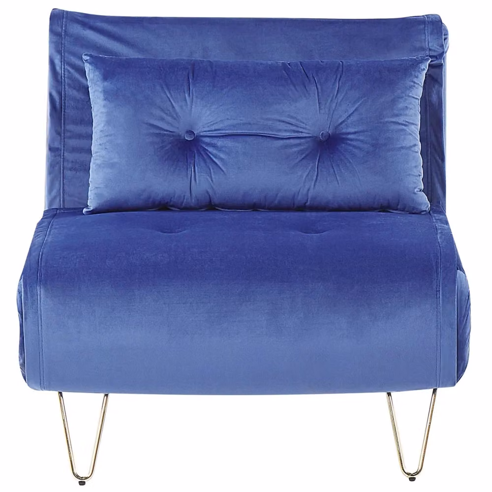 Divano letto Beliani in velluto blu navy con gambe in metallo dorato stile glamour, modello pieghevole senza braccioli per soggiorno – 2