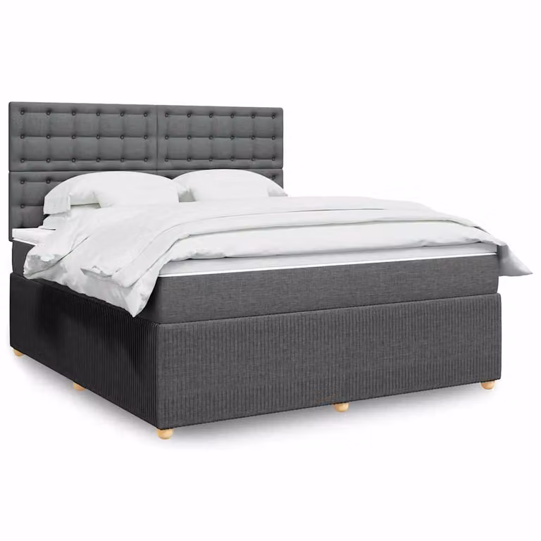 vidaXL Giroletto a Molle con Materasso Ibrido in Tessuto Grigio e Bianco L/P/H: 180 x 200 cm