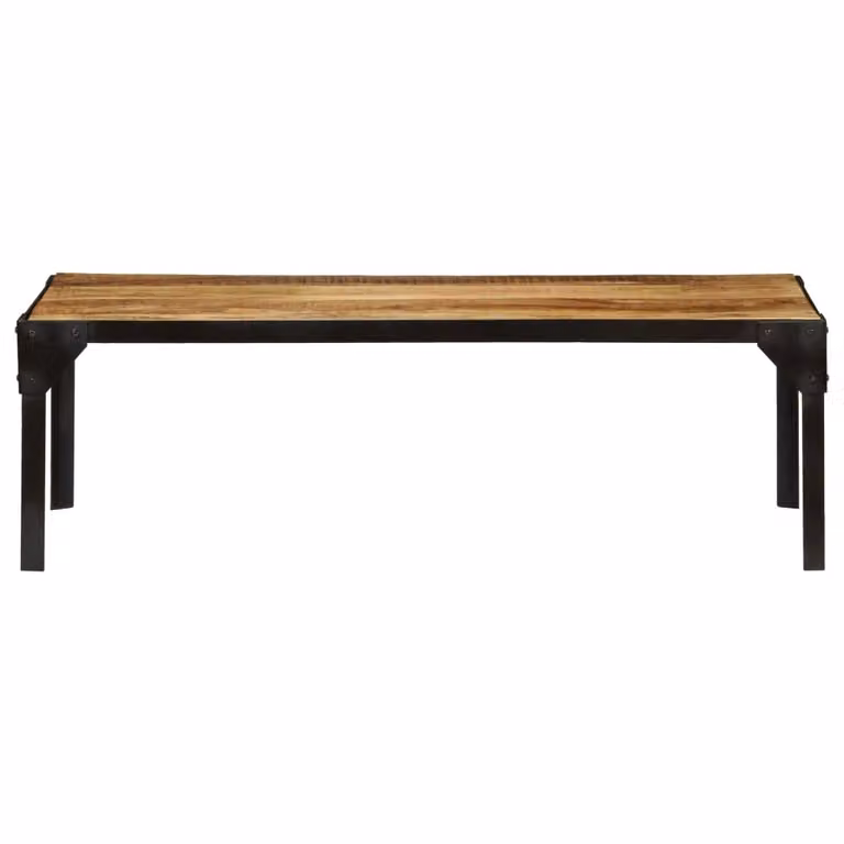 Tavolino da Salotto in Legno Massello di Mango e Acciaio 110 cm