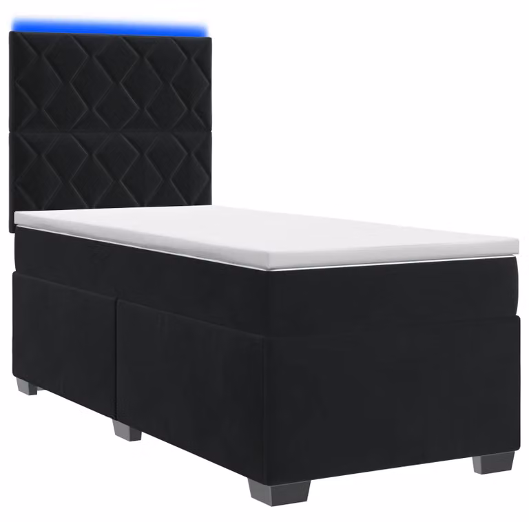 Letto con rete a molle e materasso, colore nero, dimensioni 90 x 200 cm, rivestito in velluto