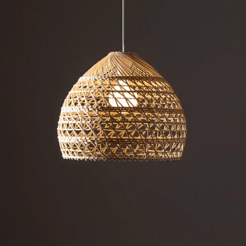 Lampada a sospensione Boho Nowodvorski in rattan e metallo, colore bianco e legno, Ø 43 cm, attacco E27 – 2