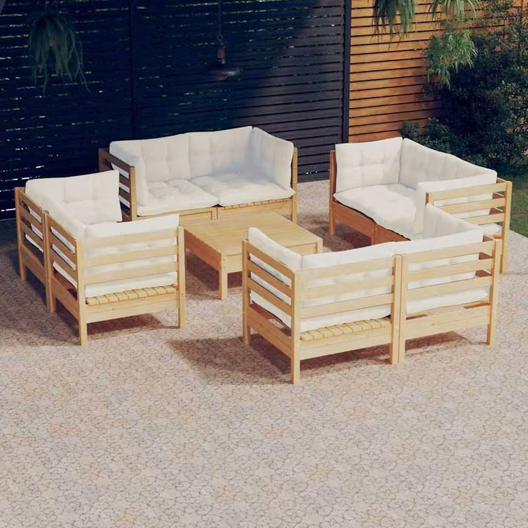 vidaXL Set Salotto da Giardino 9 pz in Legno di Pino Trattato con Cuscini Beige per Esterno e Terrazzo