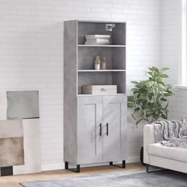 Credenza-Buffet-Armadio da cucina Grigio Cemento 69,5x34x180 cm in Legno Multistrato 338496