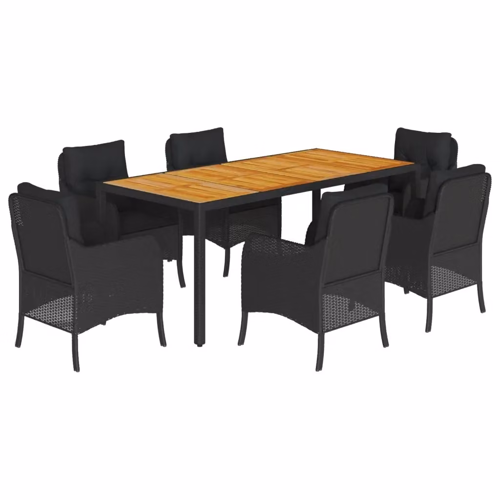 Set da pranzo da giardino vidaXL in polyrattan e legno di acacia nero con 7 pezzi – 2